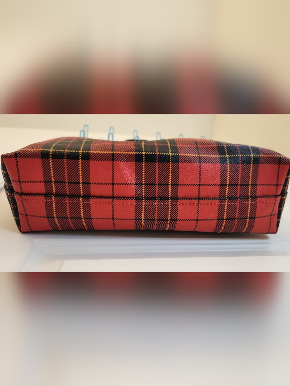 Coach Highline Plaid Print Coated Canvas Tote Bag Red Black - Picture 12 of 12